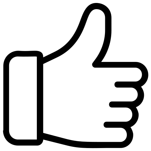 Pouce Levé Icône : Symbole d'Approbation et de Like Icône de pouce levé noire au contour épais symbolisant l'approbation, le succès et l'avis positif.